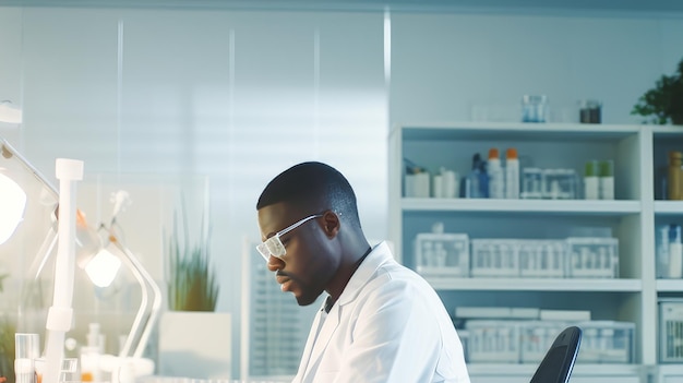 Docteur homme à la peau noire femme afro-américaine dans un hôpital médical moderne de couleur claire avec moderne