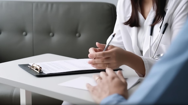 Photo le docteur et le patient discutent à la clinique.