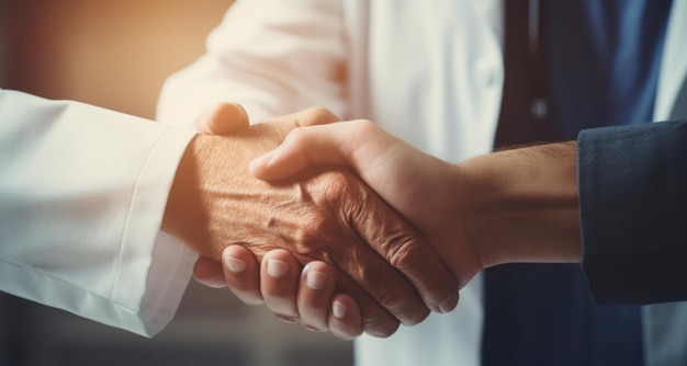 Docteur et patient se serrant la main en gros plan Concept de médecine et de soins de santé
