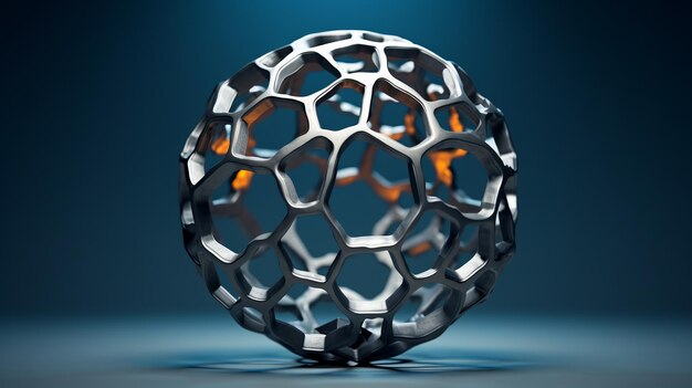 Photo dodécaèdre de boule matte explosée boule de fer à texture complexe sur fond bleu