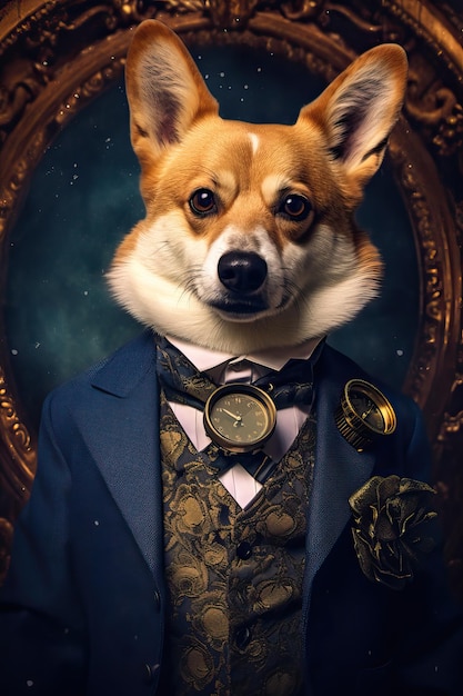 Doggi vêtu d'un élégant costume floral moderne Portrait à la mode d'un animal anthropomorphe