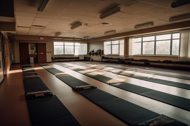 Un dojo avec des tapis d'entraînement vides