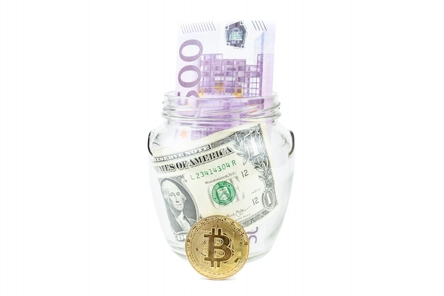 Dollar et bitcoin fond blanc