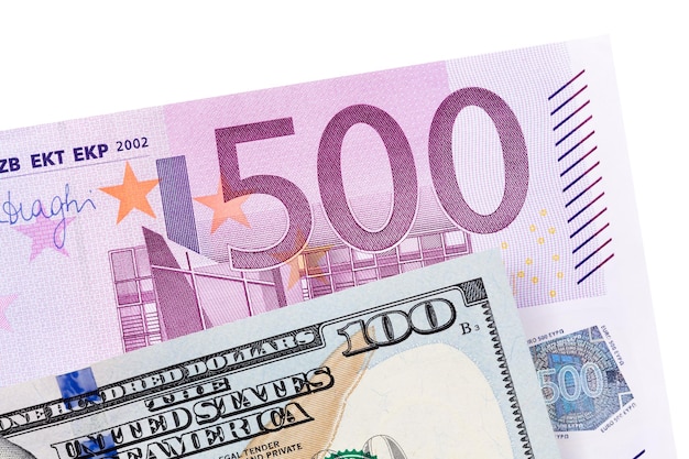 Dollar et euro isolés sur blanc