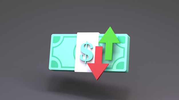 Dollar flèche rouge et verte Le concept de rendu 3D de trading financier