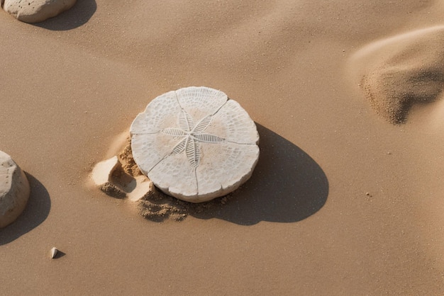 Photo un dollar de sable cassé niché parmi les galets de la plage