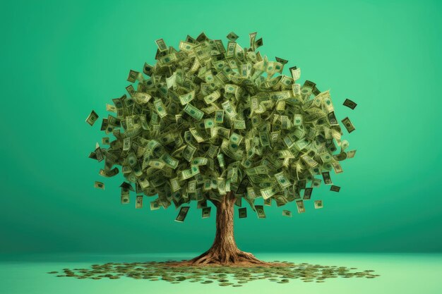 Photo dollars de feuillage sur un arbre d'argent budgétaire ia générative