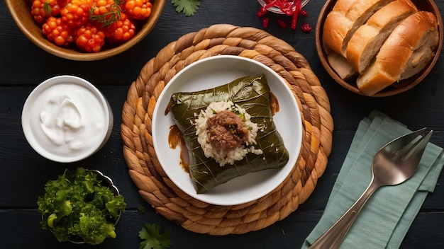 Photo dolma tolma sarma farce de feuilles de raisin avec du riz et de la viande