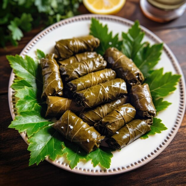 dolmades faites maison avec des feuilles de raisin farcies de riz