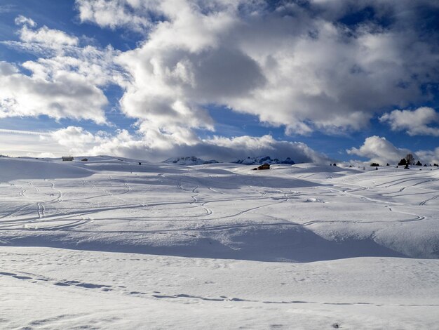 Dolomites snow panorama cabane en bois val badia armentarola