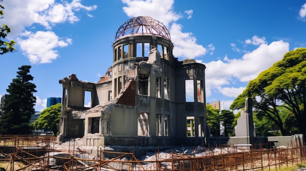 Photo le dôme de la bombe atomique d'hiroshima, un symbole durable de la paix dans le paysage commémoratif du japon