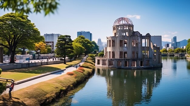 Photo le dôme de l'espoir le majestueux dôme de la bombe atomique dans le parc commémoratif de la paix d'hiroshima