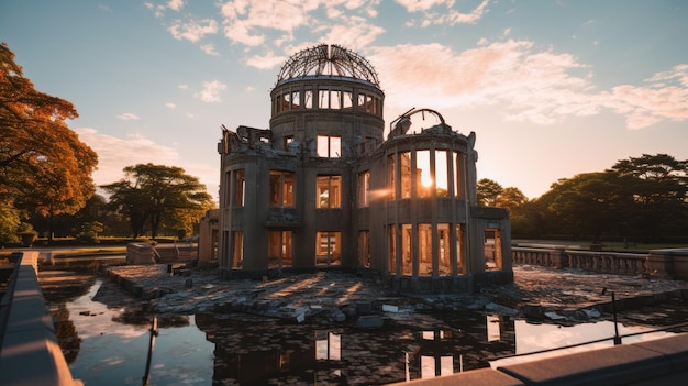 Photo le dôme de genbaku, symbole de la résilience, est le mémorial de la paix d'hiroshima, au japon.