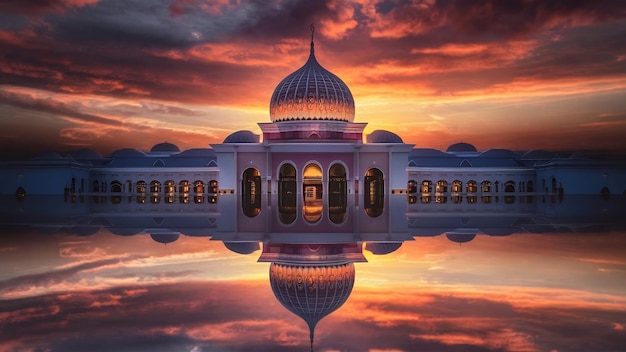 Le dôme de la mosquée Putra en Malaisie au coucher du soleil