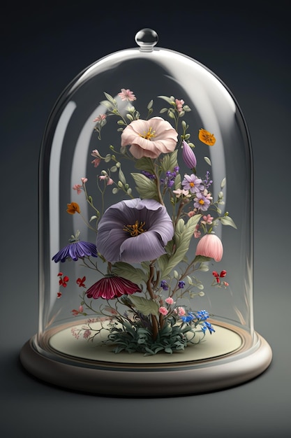 Dôme en verre fleur AI générative