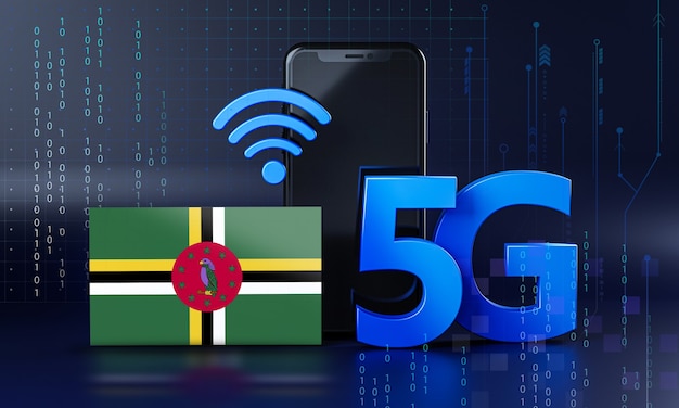 La Dominique est prête pour le concept de connexion 5G. Fond de technologie Smartphone de rendu 3D