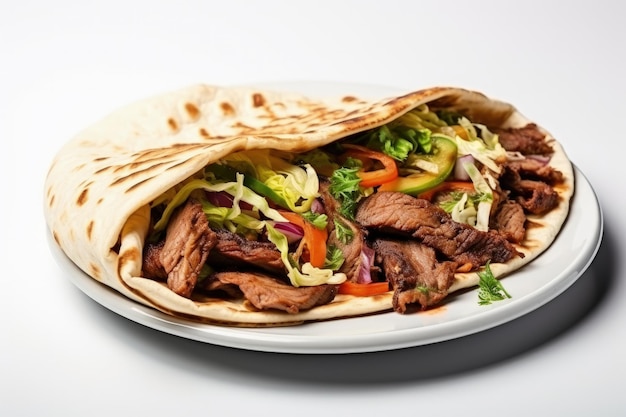 Doner kebab ou shawarma en tranches sur plaque isolée