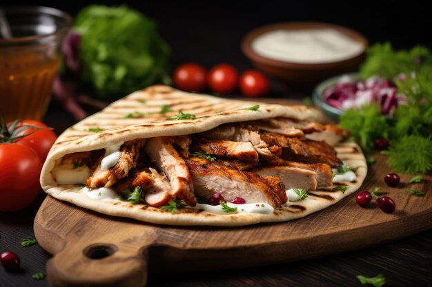 Döner de poulet sur pain lavash avec sauce Hatay à la dinde