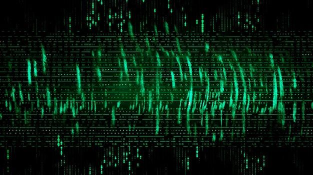 Données d'un flux numérique ou d'un code binaire sur fond matriciel avec des chiffres vectoriels issus de la technologie de sécurité virtuelle parfois appelée code binaire ou nombres verts IA générative