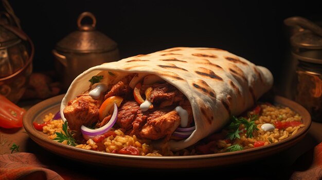 Donner de shawarma au poulet sur une assiette de shawarma de poulet