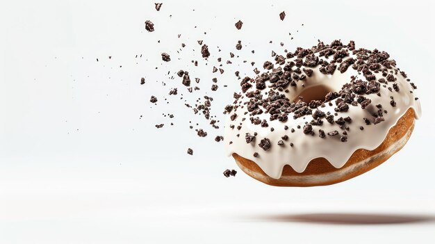 Donut au chocolat blanc avec des miettes de biscuits et une garniture de crème