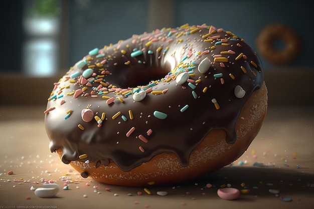 Donut au chocolat ou rendu 3d de beignet