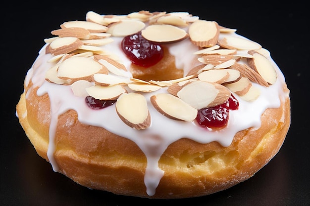 Photo un donut avec une cerise et une amande