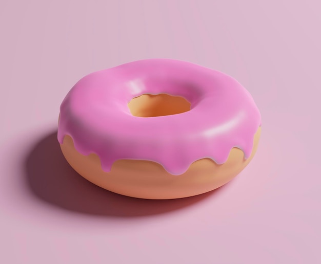 Donut coloré avec glaçage rose isolé sur fond rose d rendu