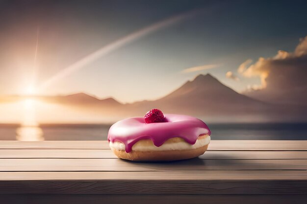 Photo un donut délicieux avec du rose.