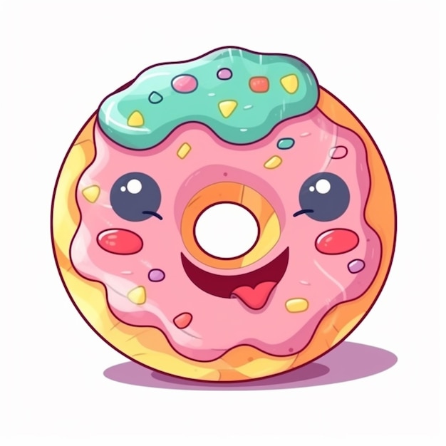 un donut de dessin animé avec un visage heureux et des éclaboussures sur le dessus
