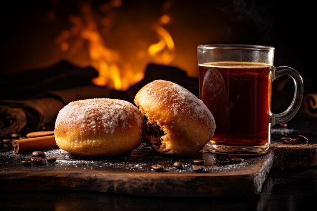 Un donut avec du café noir.