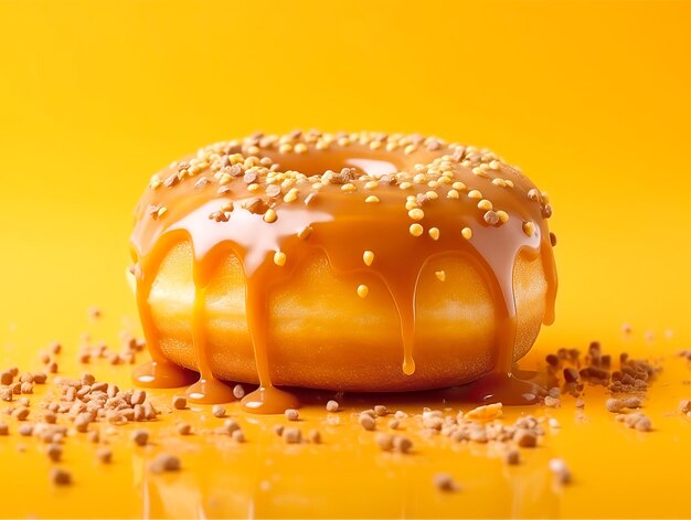 Donut avec du sucre glace sur fond orange Close up