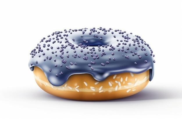 Donut givré aux bleuets avec pépites isolé sur blanc généré par l'IA