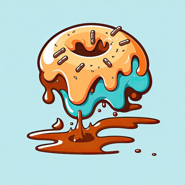 Donut avec glaçage brun Icône sucrée Illustration couleur sur fond bleu AI générative