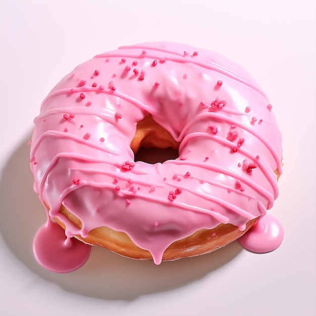 Donut avec glaçage rose sur fond blanc isolé