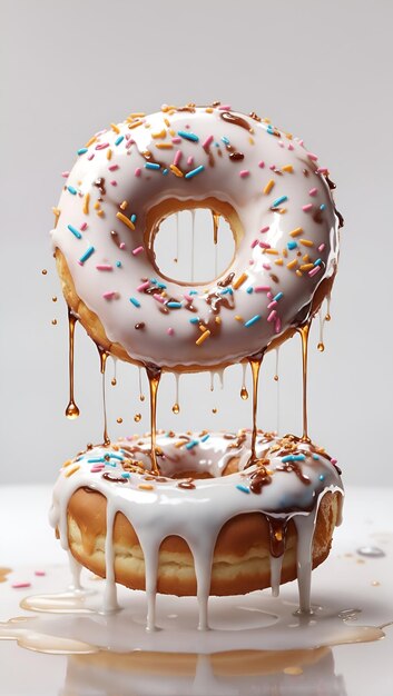 Un donut glacé qui coule dans l'air.