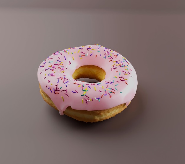 Photo donut avec glaçure rose rendu 3d