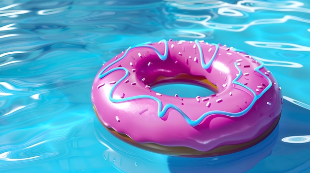 Donut gonflable rose brillant flottant dans l'eau étincelante de la piscine Concept de relaxation et de vacances d'été Idéal pour l'été Designes thématiques d'accessoires de piscine élégants et à la mode AI