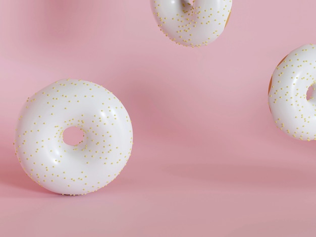 Photo donut avec des pépites colorées isolé sur fond rose rendu 3d