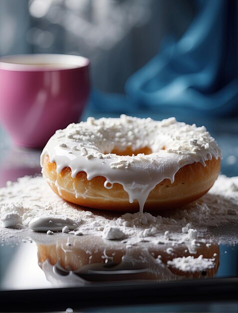 Photo un donut en poudre blanche fait de cocaïne