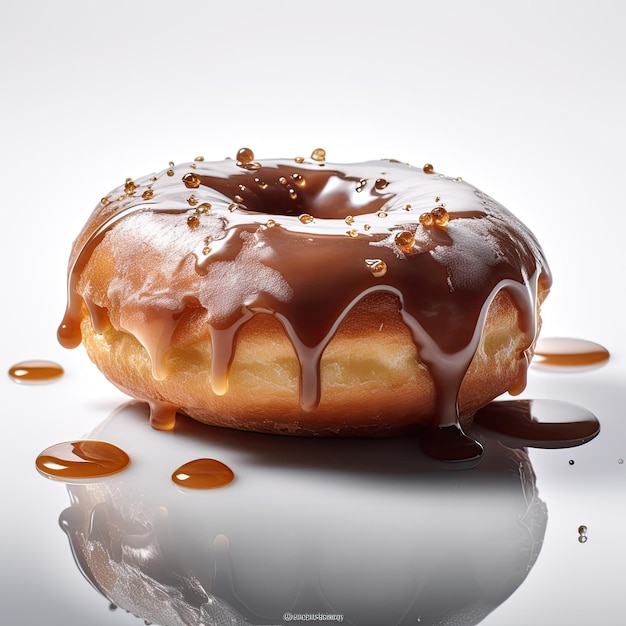 Un donut recouvert de sauce au chocolat