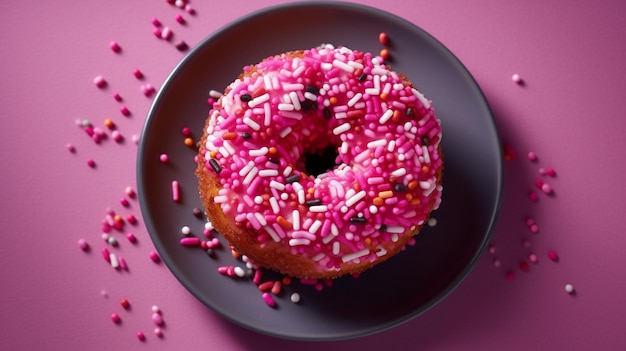 Donut rose et sucré Vue du haut vers le bas