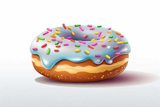 Donut avec saupoudrer en style cartoon sur blanc AI généré