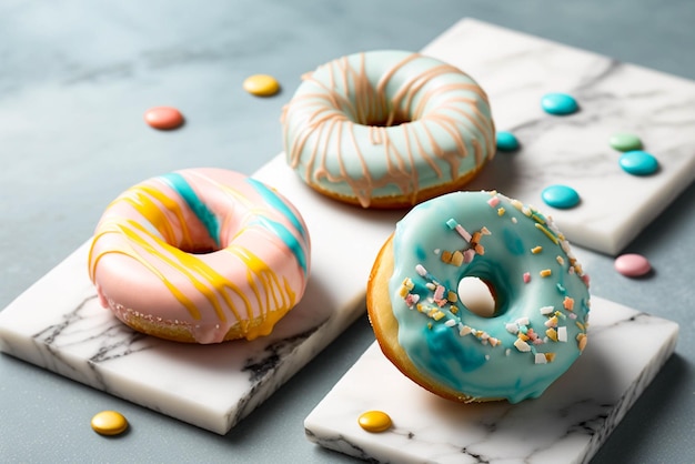 Donuts assortis colorés sur fond sombre