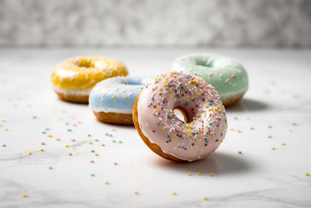 Donuts assortis colorés sur fond sombre