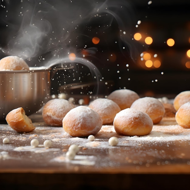 Donuts avec barbe à papa sur la table