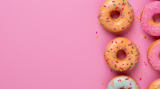 Donuts sur fond rose vue supérieure et place pour le texteAIGénérative AI