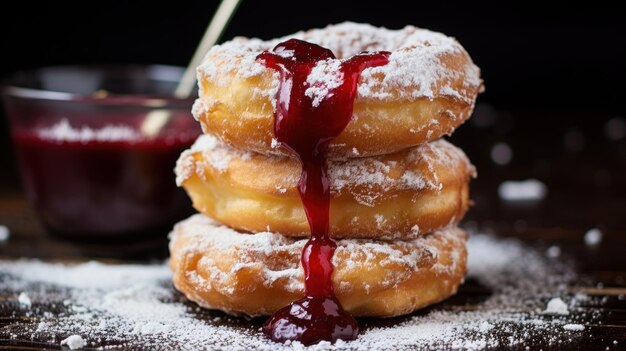 Photo donuts frits classiques, gras et indulgents avec un glaçage sucré ou du sucre en poudre