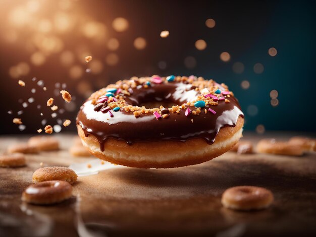 Donuts originaux flottants délicieux et unique dessert glacé donut photo publicitaire cinématographique