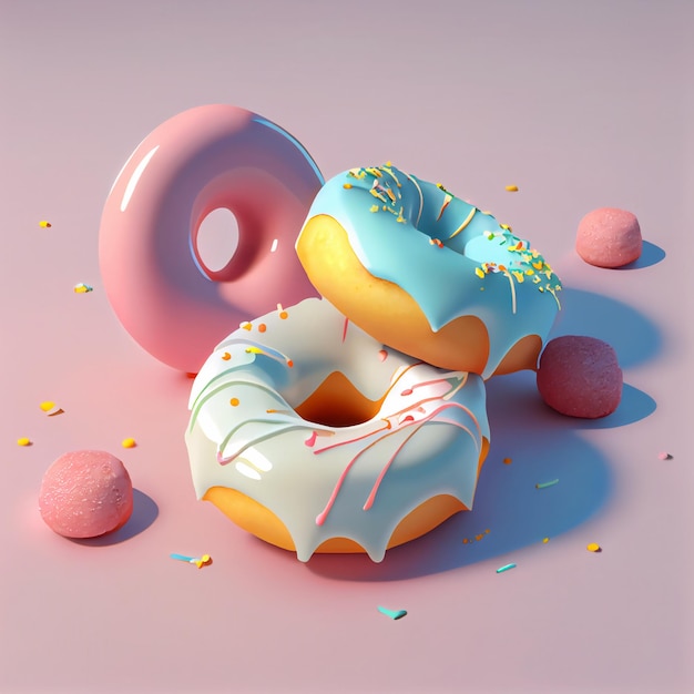 Donuts Style 3D Donuts composition couleurs et formes vibrantes Scène de fond abstraite isolée